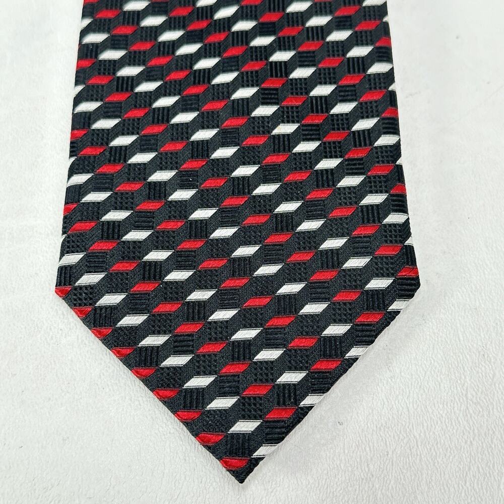 Alexander Julian Tie Mens in Red White Blue Diagonal Diamond Silk Wide